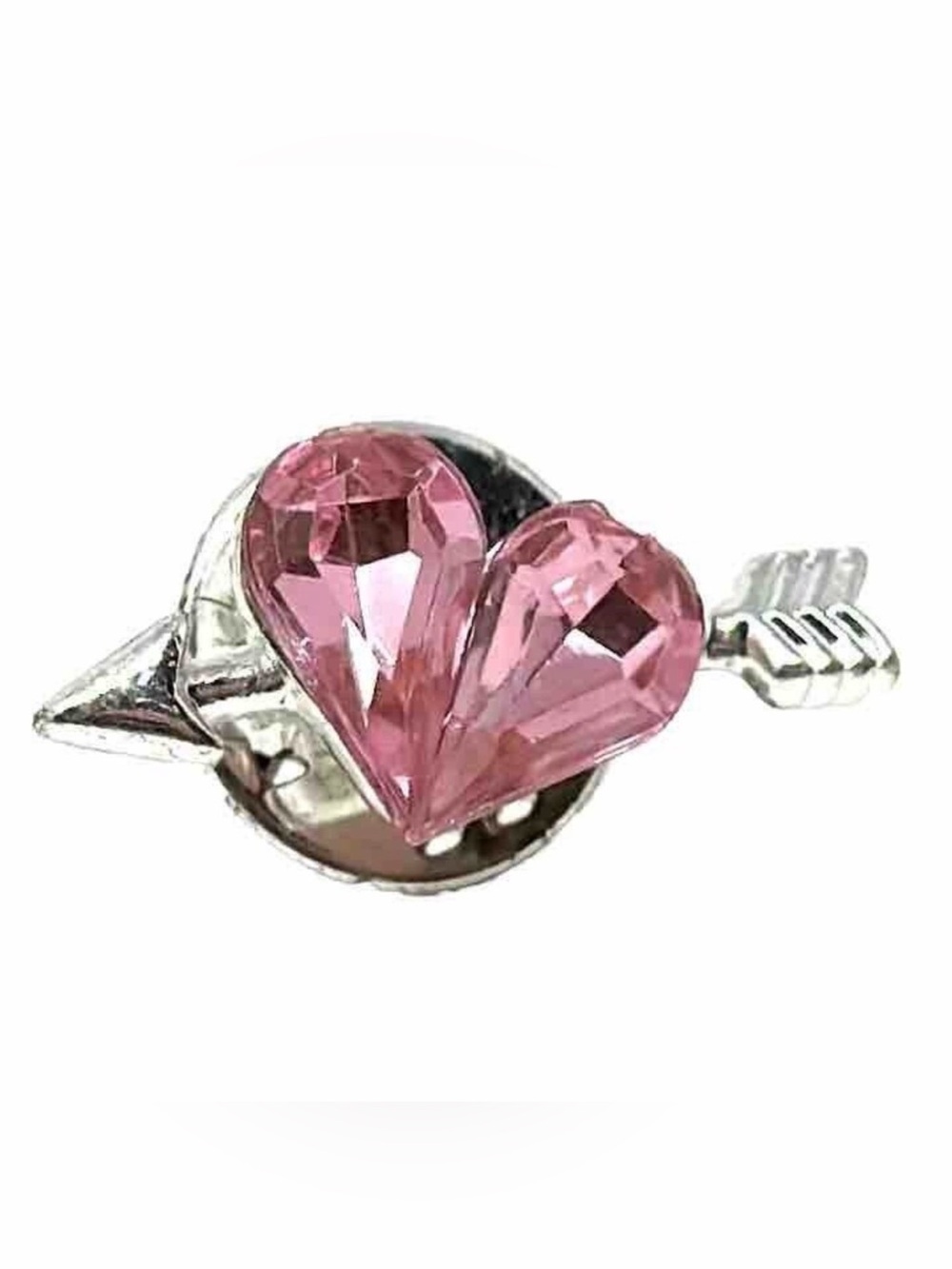 Vintage Avon Pink Rhinestone Heart Silver Tone Lapel Pin